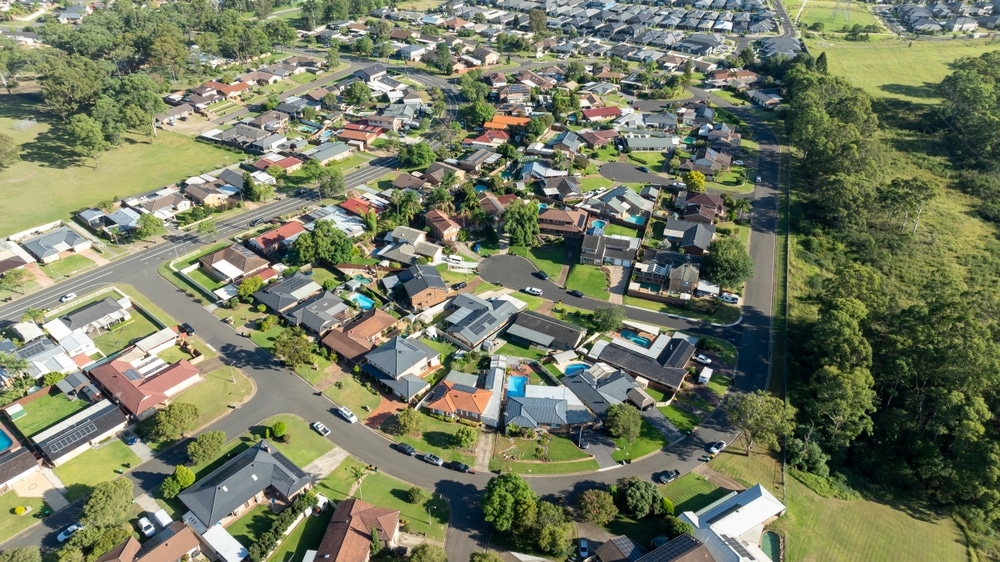 Drone Aerial Photograph Of Residential Houses And Surroundings Sydney Suburbs Land Acquisition
